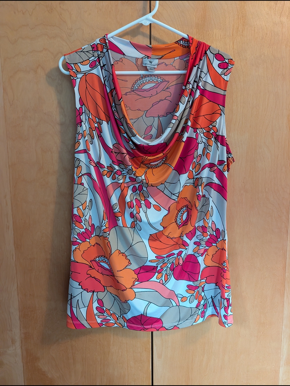 Worthington XL Floral Drape Neck Sleeveless Top - Orange/Pink